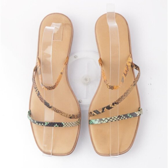 Madewell Shoes - Madewell Womens Lyra Sandal Size 8.5 Tan Green Snakeskin Strappy Slide Flat Shoe